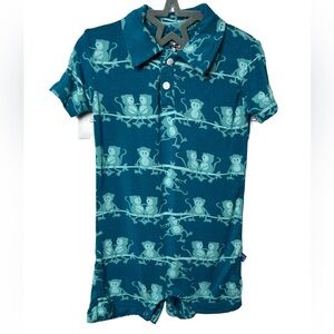 Kickee Pants Bamboo Romper Blue Teal Monkey Print Size 6-12 Months Baby